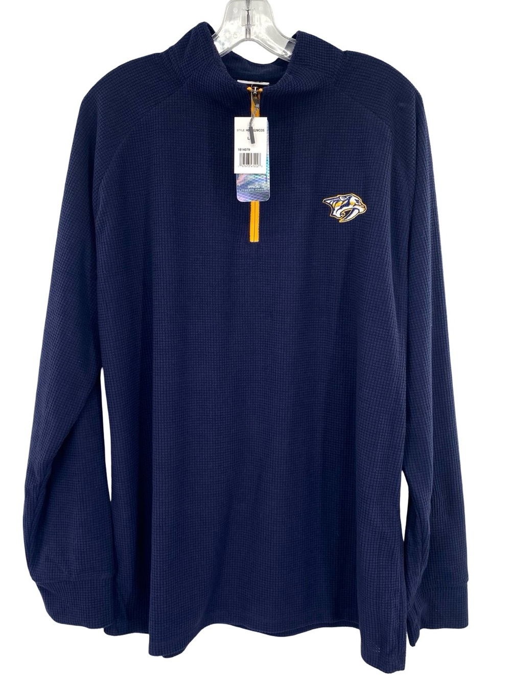 NHL Nashville Predators Waffle Knit Quarter Zip Top Navy Embroidered Large New